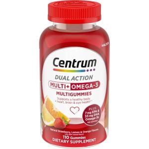 Centrum MultiGummies Omega 3 Gummy Multivitamin For Adults, Multivitamin/Multimineral Supplement, Strawberry/Lemon/Orange Flavors