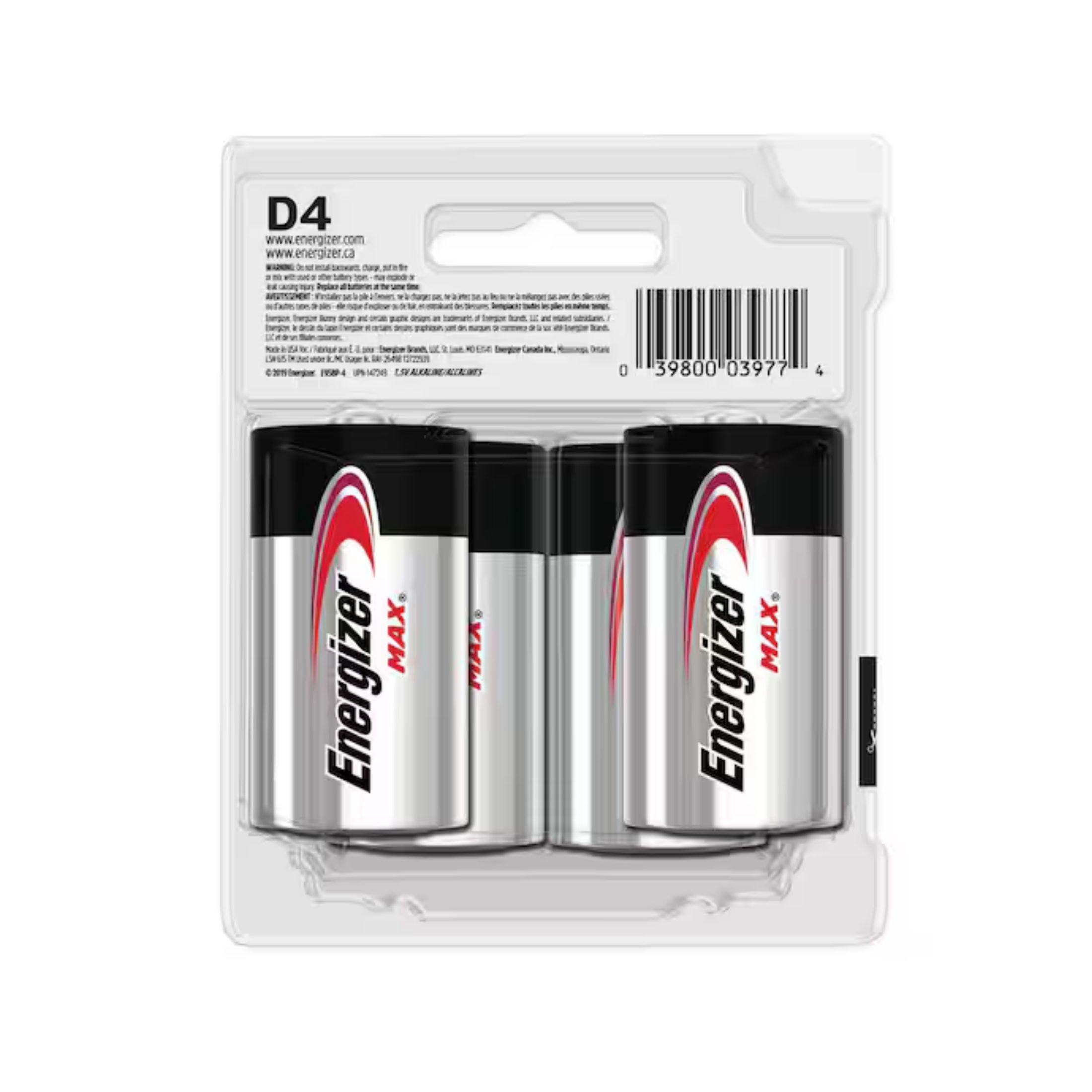 Energizer 4pk Max Alkaline D Cell Batteries