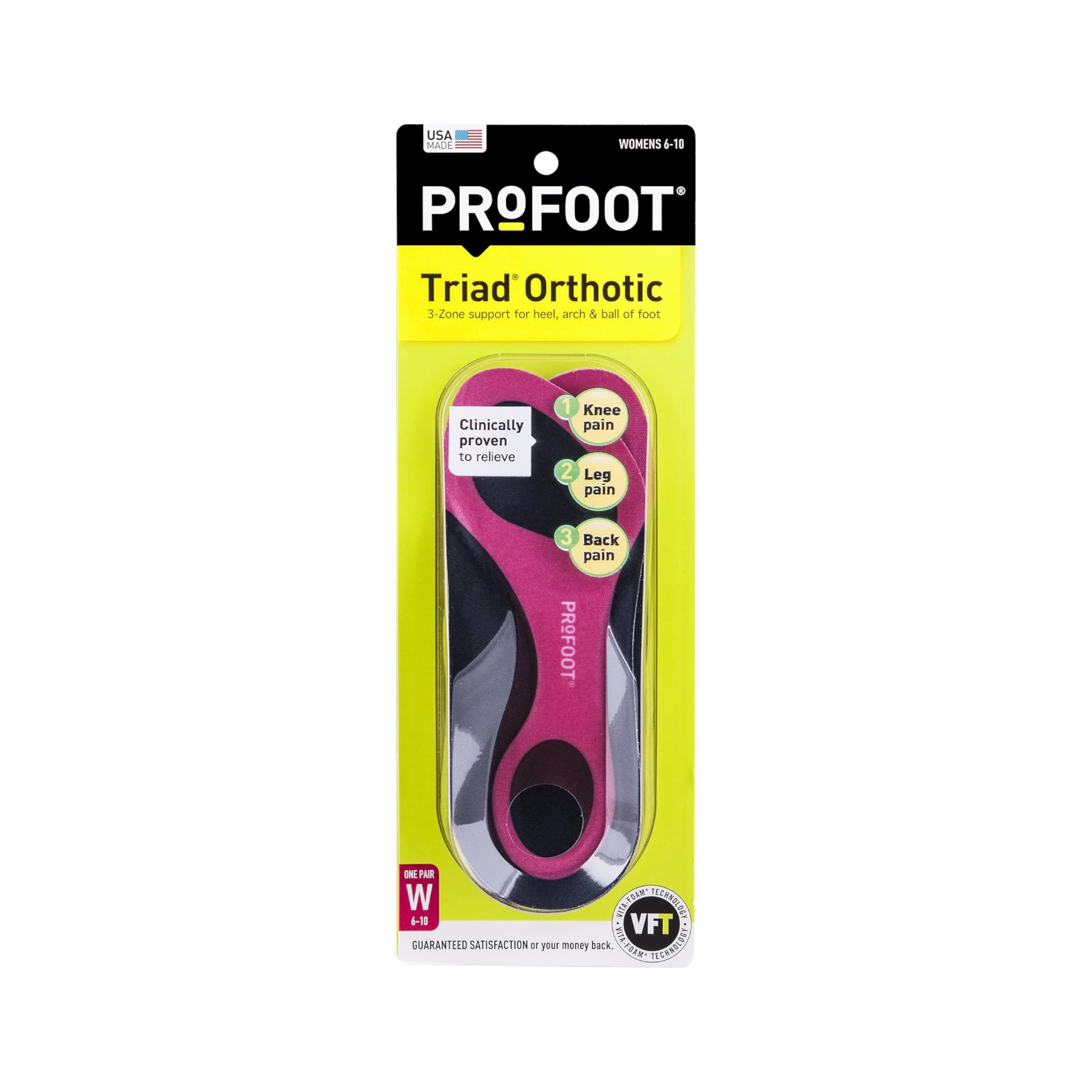 Profoot Triad Women's Orthotic Insoles Size 6-10 - Pair