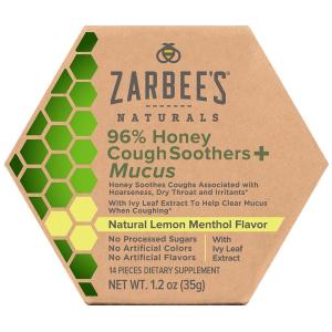 Zarbee's Naturals 96 Honey Cough Soothers + Mucus With Ivy Leaf Extract, Lemon Menthol Flavor
