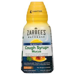Zarbee's Naturals Nighttime Cough Syrup + Mucus Natural Honey Lemon Flavor, 8 Oz