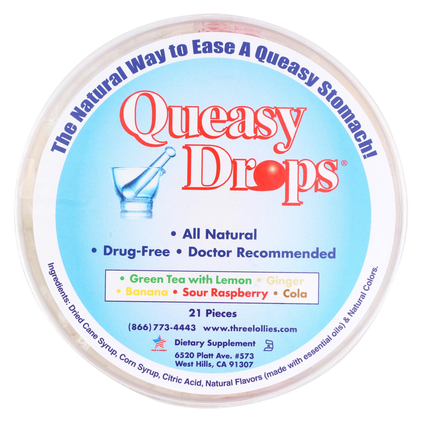 Three Lollies Queasy Drops, Container