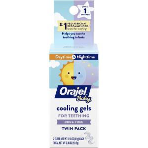 Orajel Baby Twin Pack Daytime & Nighttime Non Medicated Cooling Gel For Teething 2 0.18 Oz Tubes