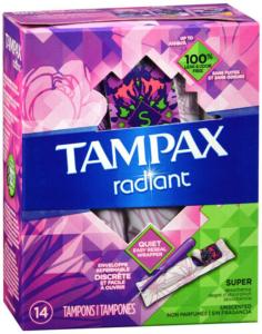 Tampax Radiant Tampons With Leak Guard Braid, Super Absorbency, Unscented