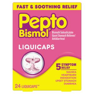 Pepto Bismol LiquiCaps (24 Count), Rapid Relief From Nausea, Heartburn, Indigestion, Upset Stomach, Diarrhea
