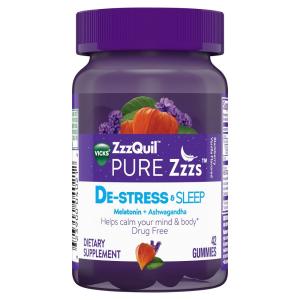 Vicks Pure Zzzs De-Stress & Sleep Melatonin + Ashwagandha Gummies - Blackberry Vanilla