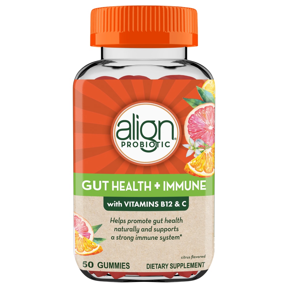 Align Gut Health And Immunity Support Prebiotics Probiotics Supplement Gummies, 50 Count With Vitamin C, Citrus Flavor