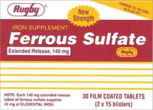 Rugby Iron Ferrous Sulfate Slow Release 45mg Tablets 30 Counts