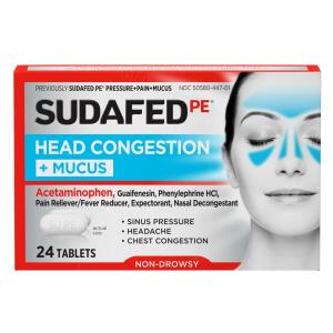 Sudafed PE Head Congestion + Mucus Relief Tablets For Sinus Pressure, Congestion, & Headache, Non-Drowsy Decongestant With Acetaminophen, Guaifenesin & Phenylephrine HCI