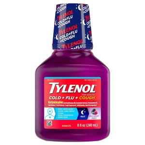 Tylenol Cold + Flu + Cough Night Wild Berry Burst Liquid For Adults, 8 Fl Oz