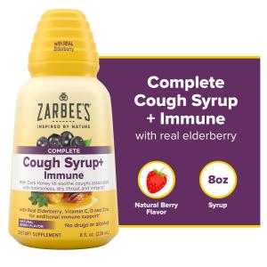 Zarbee's Naturals Complete Daytime Cough Syrup Immune, Honey, Elderberry, Vitamin C, D Zinc, 8 Fl Oz