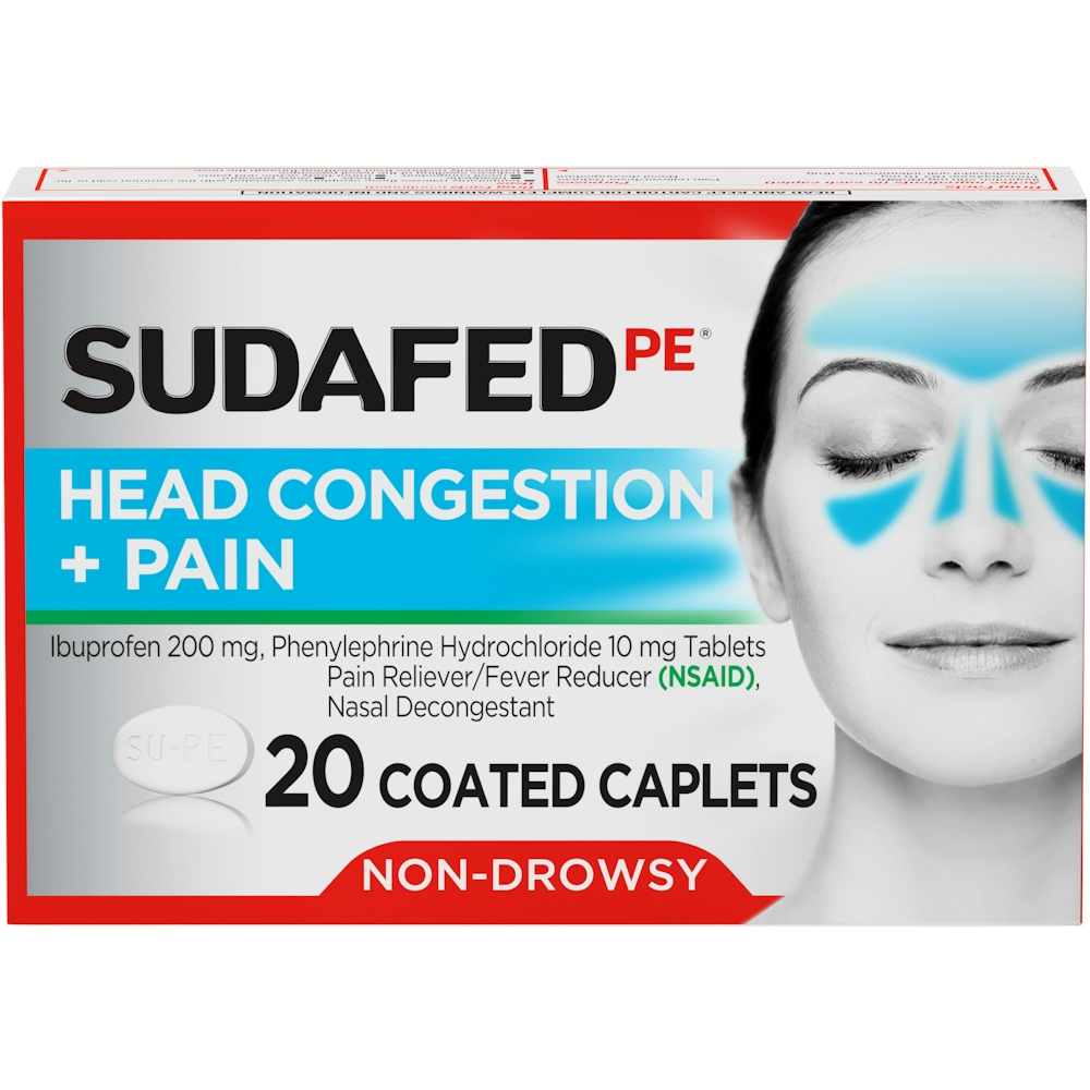 Sudafed PE Head Congestion + Pain, 200 Mg, Coated Caplets