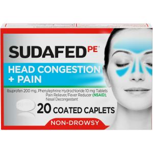 Sudafed PE Head Congestion + Pain, 200 Mg, Coated Caplets