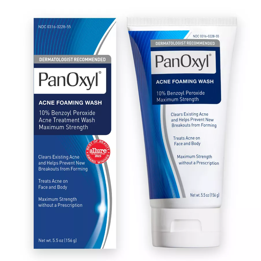 PanOxyl Acne Foaming Wash Benzoyl Peroxide 10 Maximum Strength Antimicrobial, 5.5 Ounce