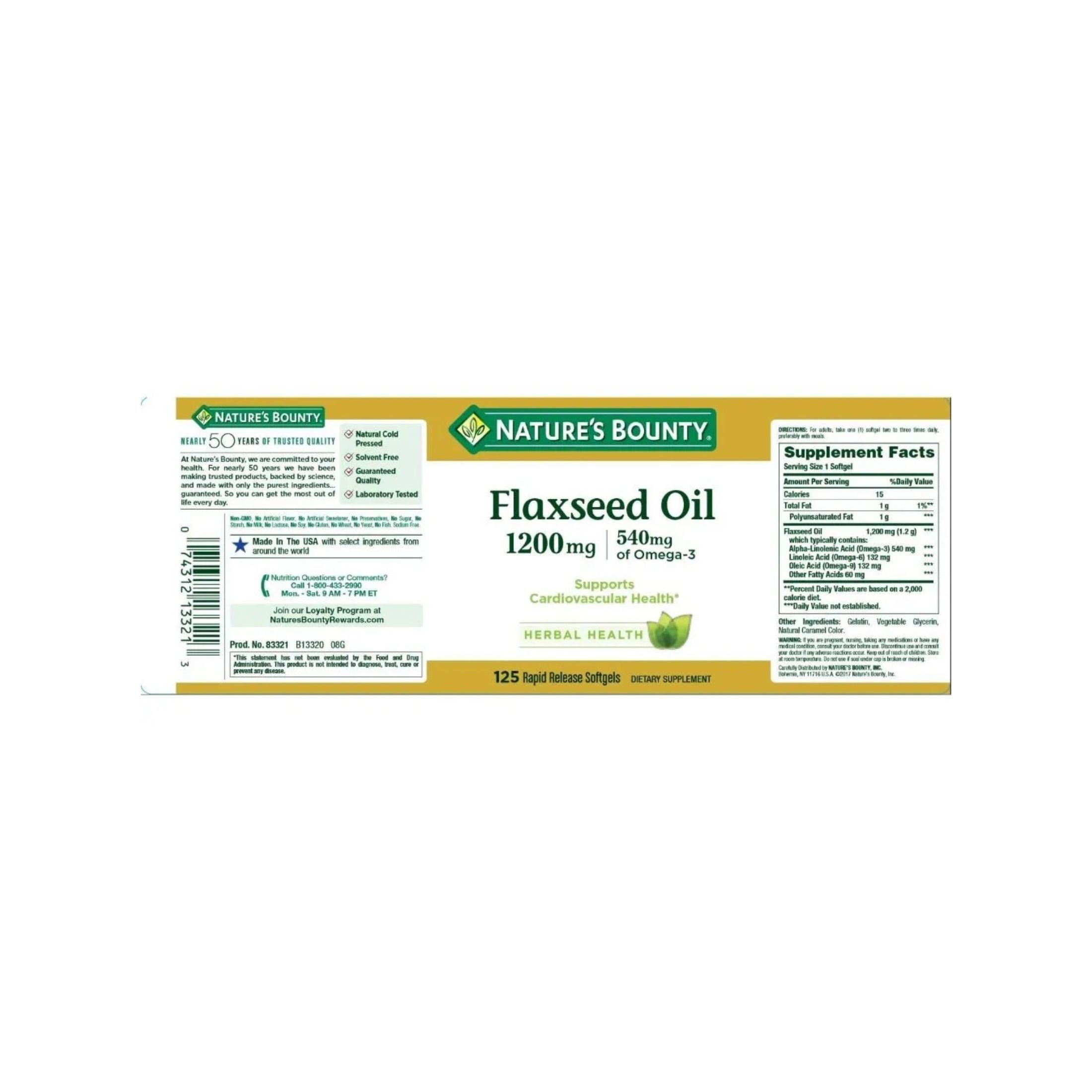 Nature's Bounty Flaxseed Oil, 1200 Mg, Rapid Release Softgels