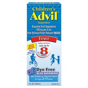 Advil Children's Suspension Ibuprofen Fever Reducer, Dye-Free, Liquid Pain Medicine Blue Raspberry