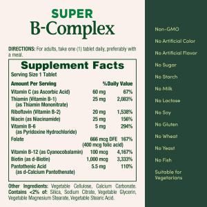 Nature's Bounty Super B Complex With Folic Acid Plus Vitamin C Tablets