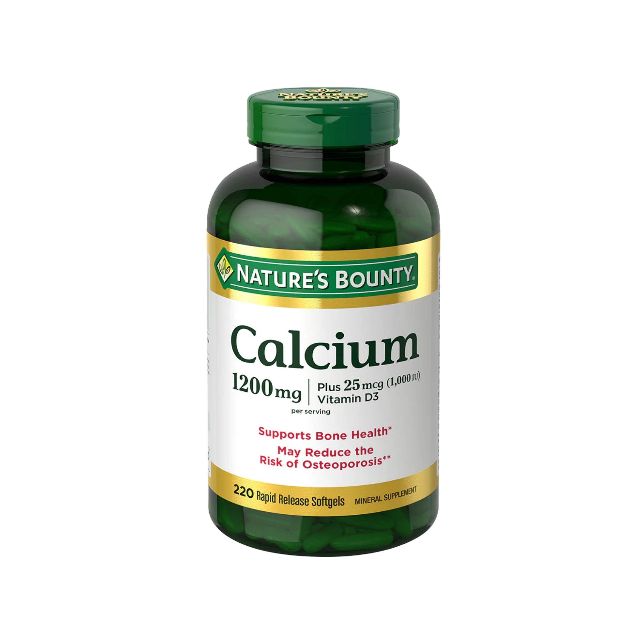 Nature's Bounty Calcium Plus Vitamin D3, 1,200 Mg, 220 Rapid Release Softgels