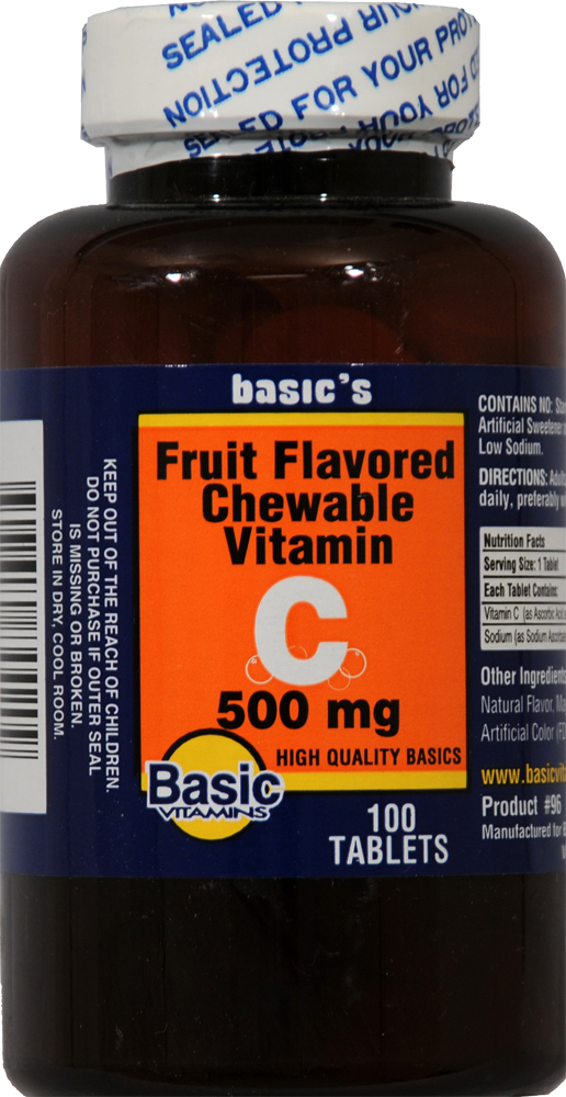 Basic Fruit Flavored Vitamin C Chewable Tablets 500mg