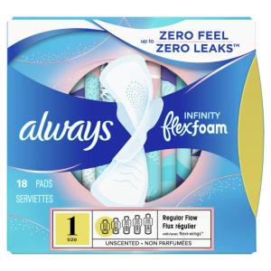 Always Infinity Flex Foam With Wings, Size 1, Regular Flow, Unscented, 18 Pads