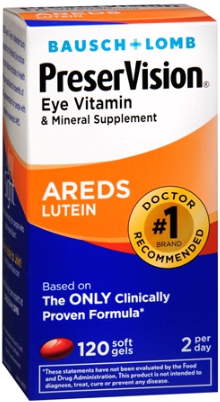 PreserVision Bausch & Lomb AREDS Lutein, Eye Vitamin & Mineral Supplement, 120 Soft Gels