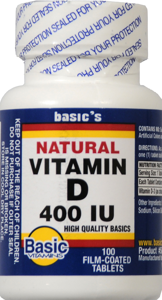 Basic Vitamins Natural Vitamin D3 400 IU Tablets
