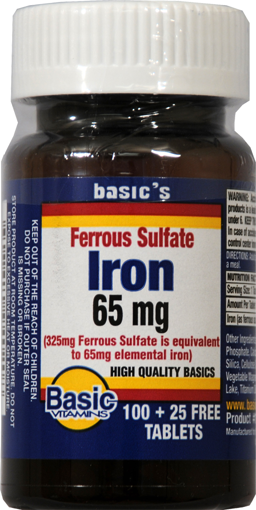 Basic Vitamins Iron 65 Mg Ferrous Sulfate Tablets