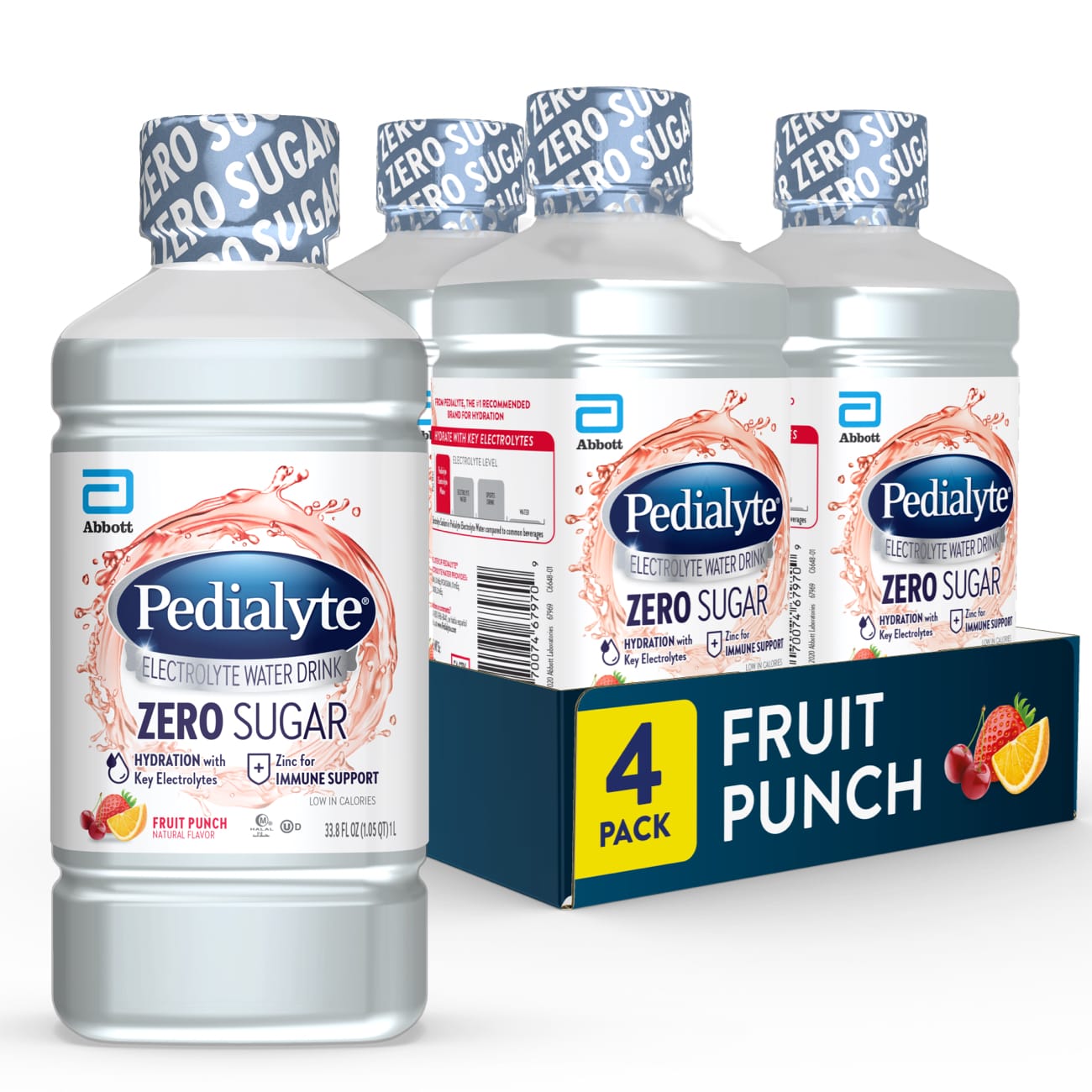 Pedialyte Zero Sugar Electrolyte Solution Fruit Punch Ready-to-Drink 33.8 Fl Oz Bottles