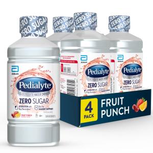 Pedialyte Zero Sugar Electrolyte Solution Fruit Punch Ready-to-Drink 33.8 Fl Oz Bottles