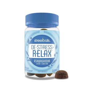 Stressballs De-Stress + Relax, With Ashwagandha For Stress Relief, Ginseng & Lemon Balm Herbal Blend, Non-Drowsy Supplement, 46 Gummies
