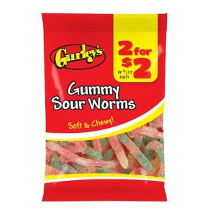 Gurley's 2 For $2 Sour Gummy Worms, 3.75 Each, 12 Per Case
