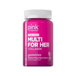 Pink Simply Radiant Multi For Her + Collagen, Mixed Berry, 60 Gummies