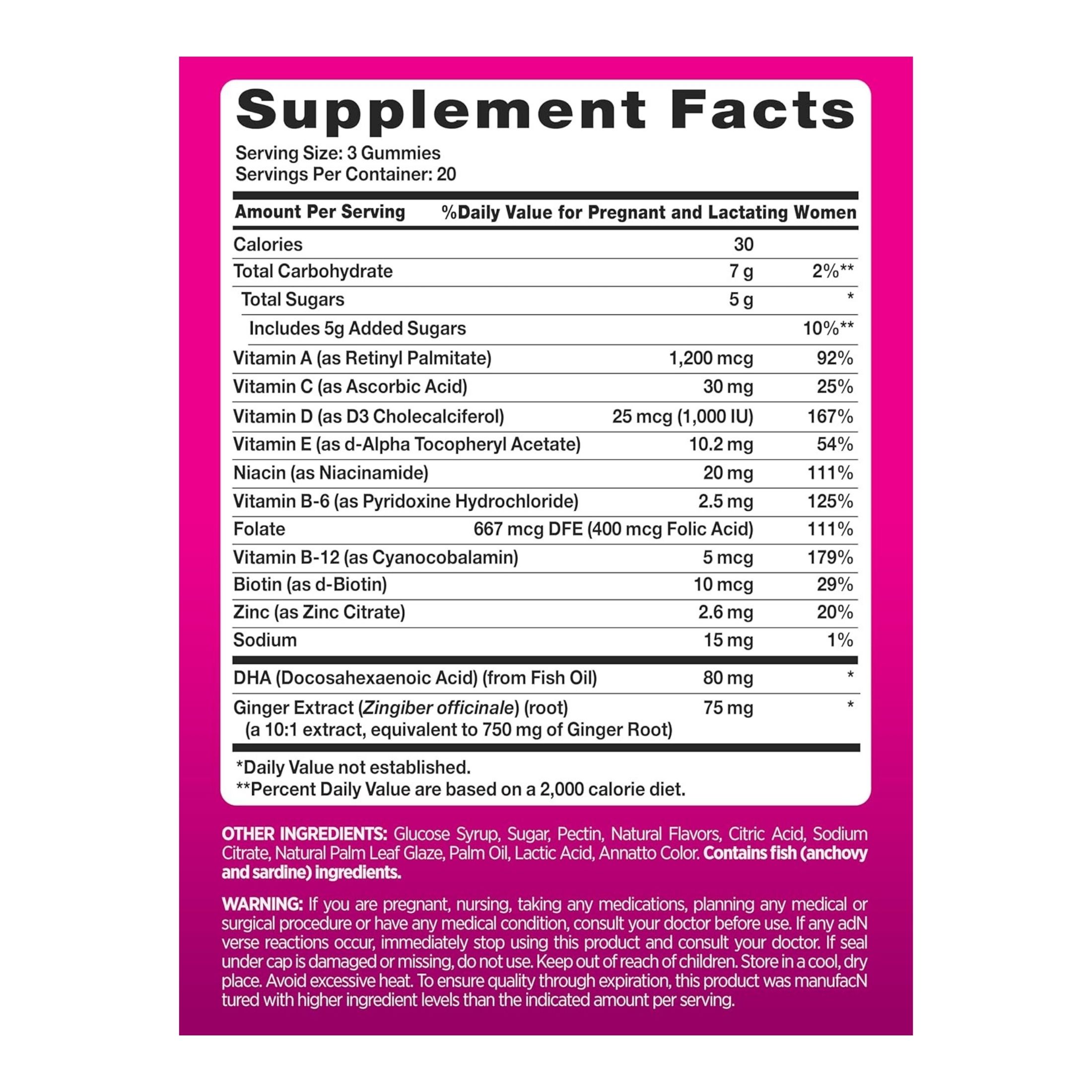 Pink Vitamins Vibrant Prenatal Multivitamin + DHA Gummies - Natural Berry - 60ct