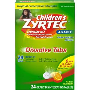 Zyrtec Children's 24 Hour Allergy Relief Dissolve Tabs Cetirizine HCl Citrus Flavor