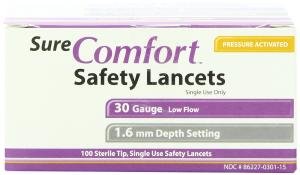 Sure Comfort Safety Lancet 30 Gauge Low Flow 1.6mm Depth Sterile Tip