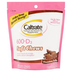 Caltrate Calcium & Vitamin D Supplement, 600+D, Soft Chews Chocolate Truffle