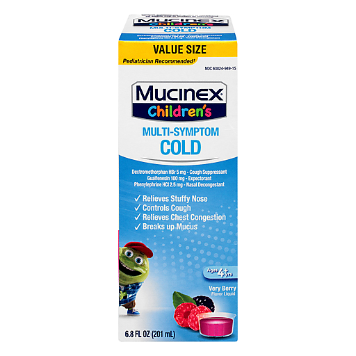 Mucinex Multi Symptom Cold, Liquid, Very Berry Flavor, Value Size 6.8 Oz