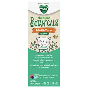 Vicks Children’s Botanicals Cough Syrup + Mucus + Nasal*, Day, Drug Free, Free Of Medicine, Delicious Kids’ Berry Flavor, 4 Fl Oz, Ages 1