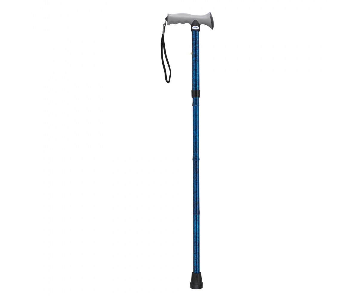 Drive Medical Adjustable Lightweight Blue Crackle Folding Cane With Gel Hand Grip