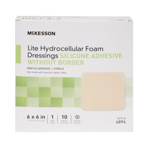 McKesson Thin Foam Dressing Lite 6 X 6 Inch Without Border Film Backing Silicone Gel Adhesive Square Sterile