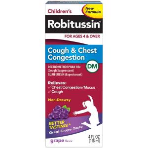 Robitussin Cough & Chest Congestion, Non Drowsy, Children's, Grape Flavor 4 Fl Oz