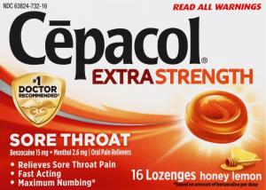 Cepacol Extra Strength Sore Throat Relief Lozenges, 16 Count, Honey Lemon Flavor