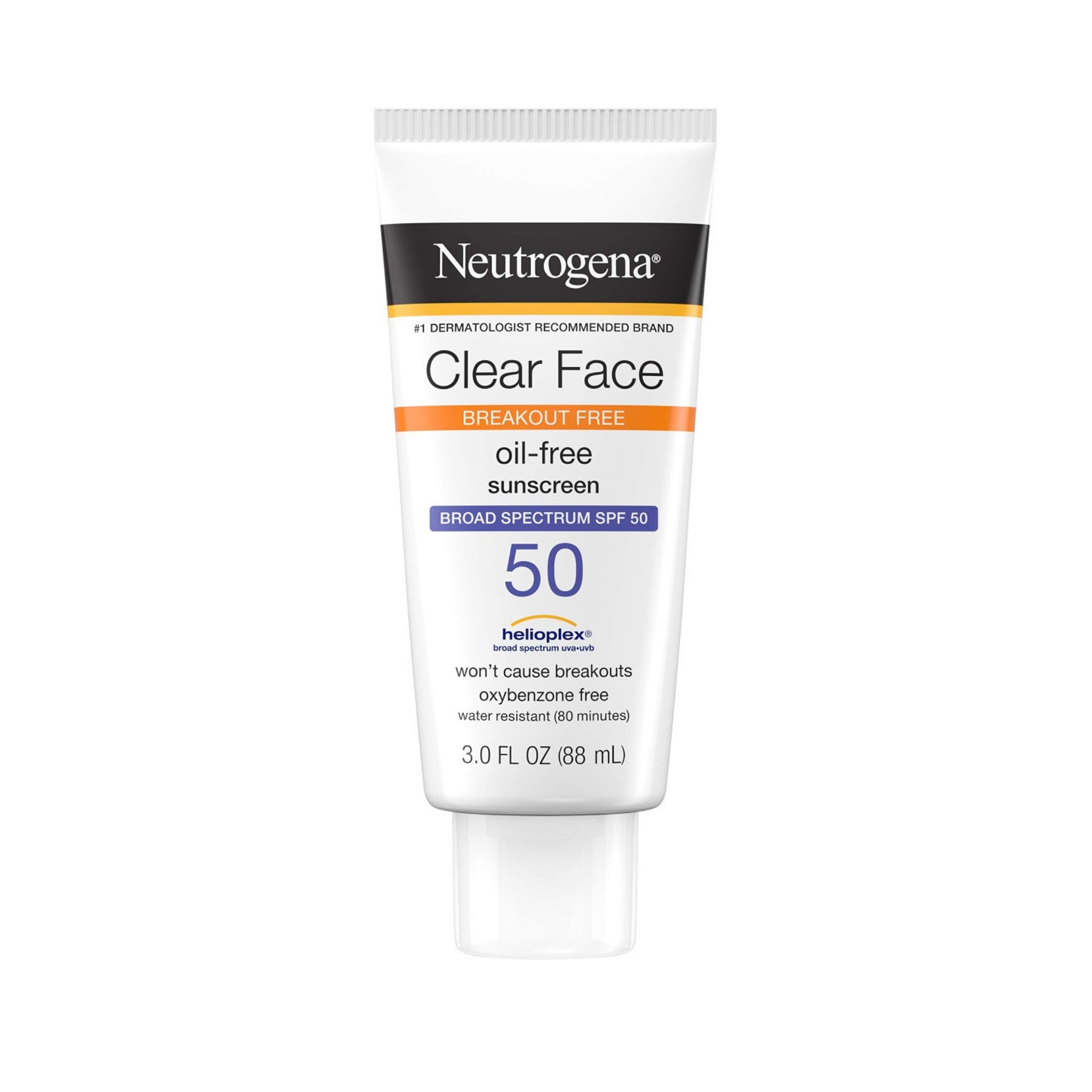 Neutrogena Clear Face Liquid Lotion Sunscreen For Acne-Prone Skin, Broad Spectrum SPF 50 UVA/UVB Protection, Oil-, Fragrance- & Oxybenzone-Free Facial Sunscreen, Non-Comedogenic, 3 Fl. Oz