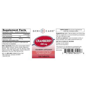 GeriCare Cranberry Supplement Pills 450 Mg, 100 Tablets
