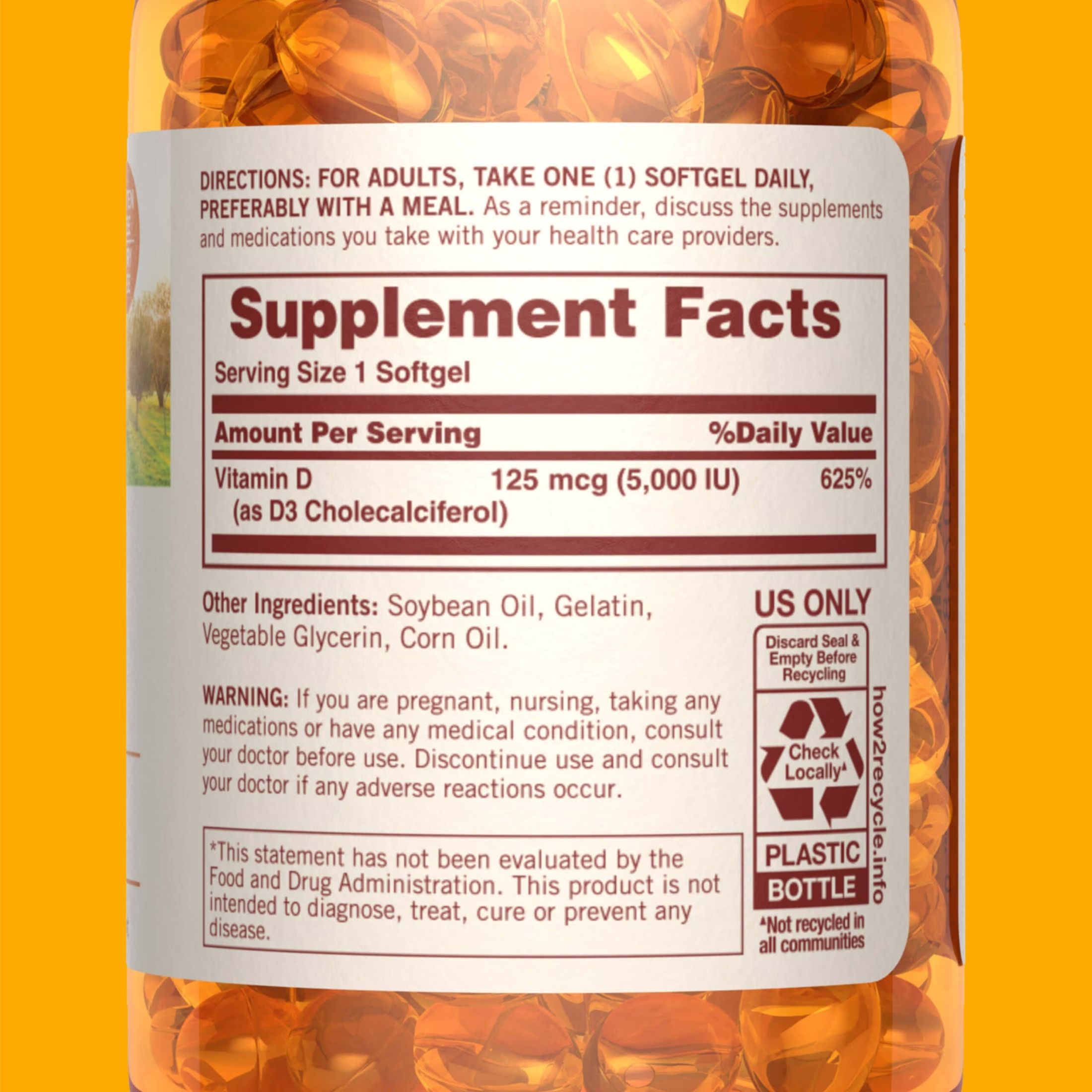 Sundown Naturals Vitamin D3, 125 Mcg, Softgels