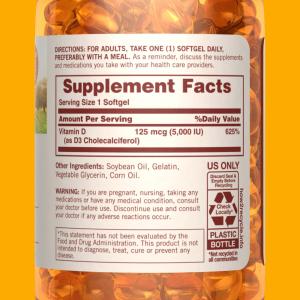 Sundown Naturals Vitamin D3, 125 Mcg, Softgels