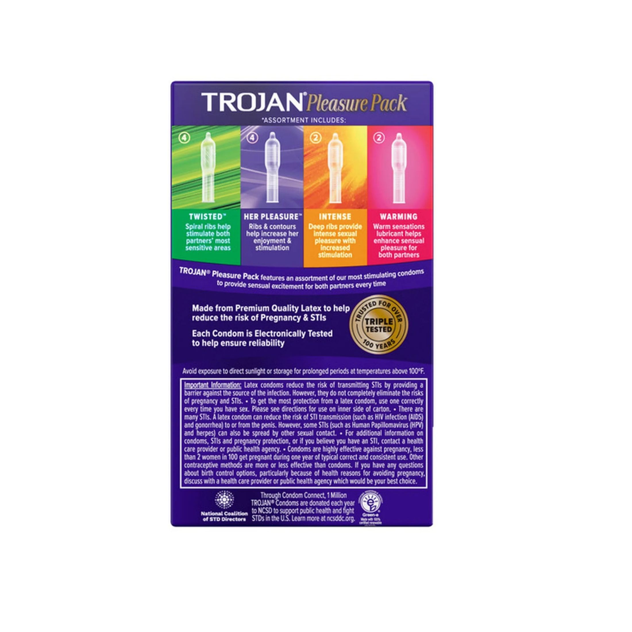 Trojan Condoms, Premium Latex, Lubricated, Pleasure Pack