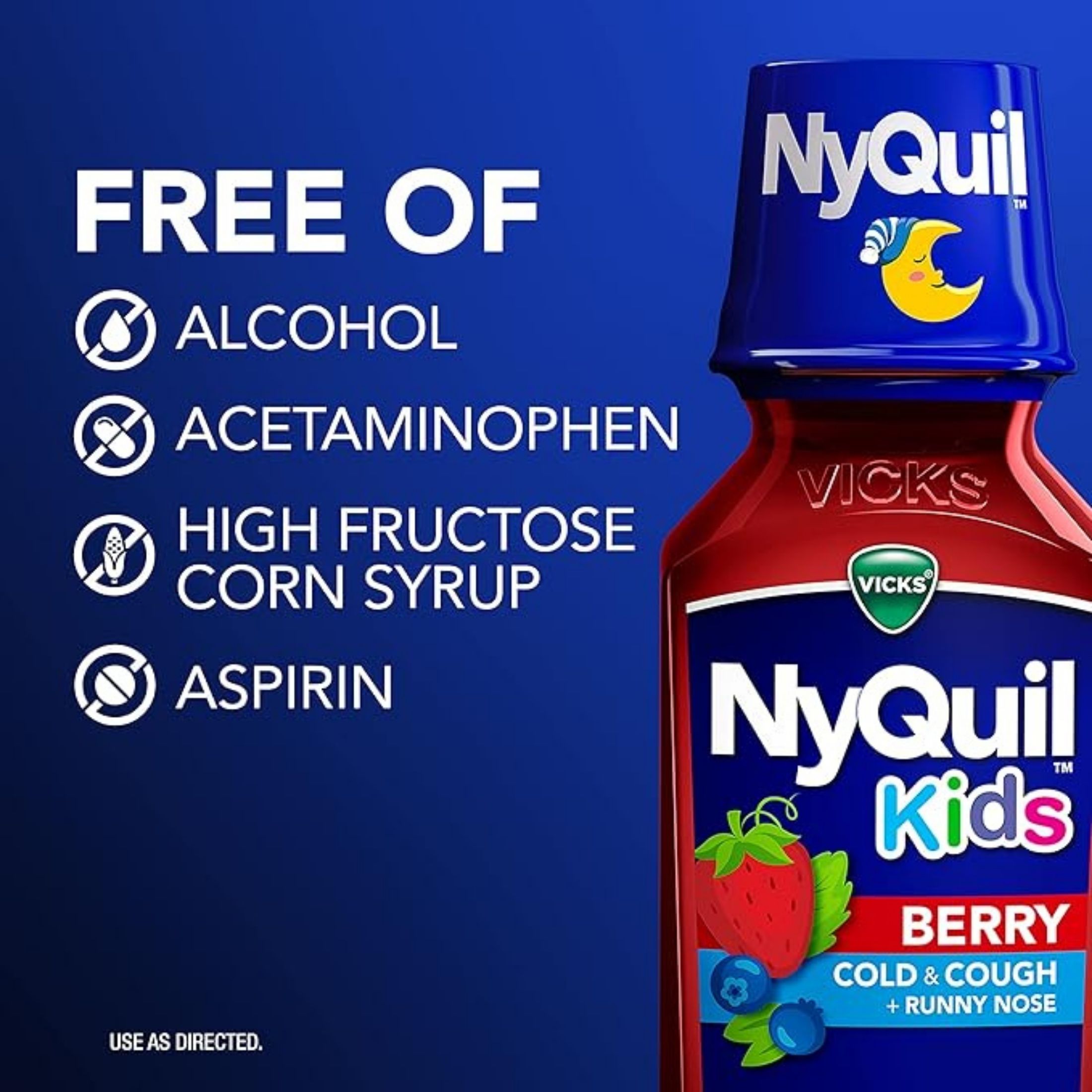 Vicks Cold & Cough + Runny Nose, Nighttime Relief, Berry, Kids, Ages 6+ 8 Fl Oz
