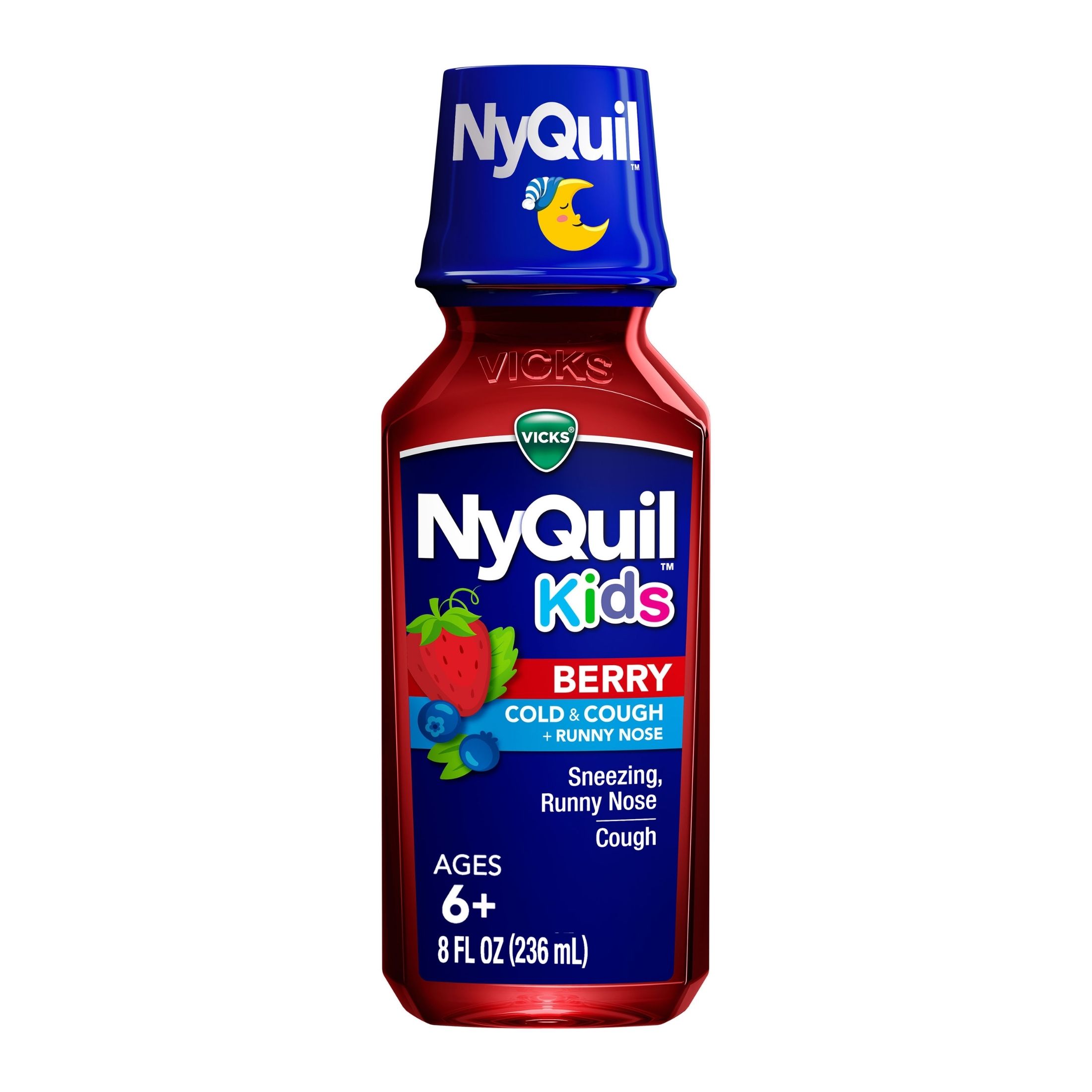 Vicks Cold & Cough + Runny Nose, Nighttime Relief, Berry, Kids, Ages 6+ 8 Fl Oz