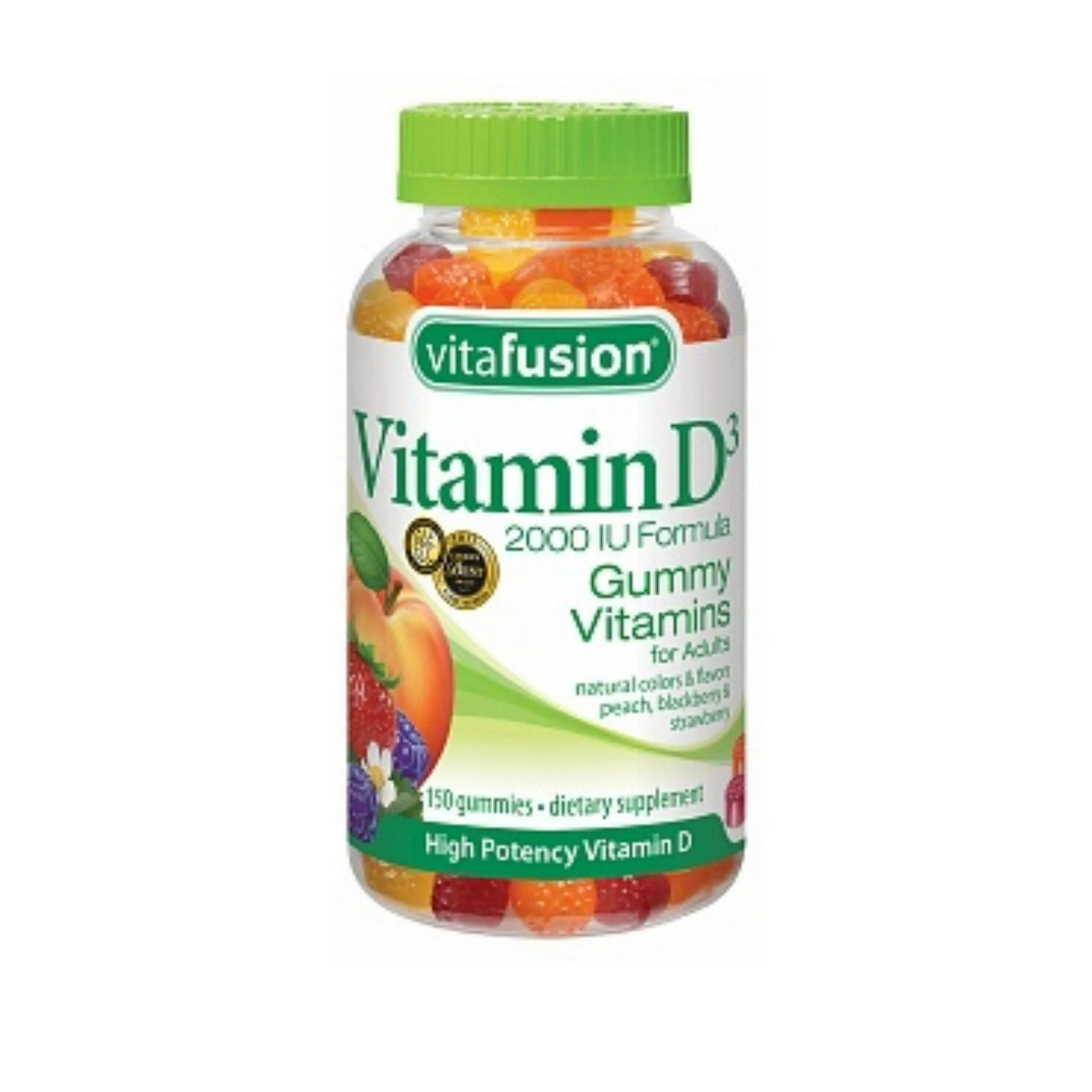 Vitafusion Vitamin D3, For Adults, 2000 IU Formula, Gummy Vitamins, Peach, Blackberry & Strawberry
